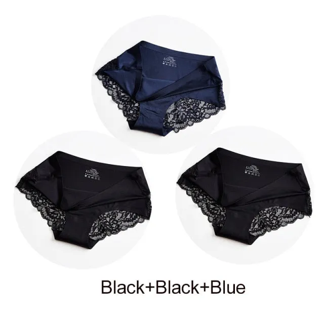 3 Pack Hollow Out Women's Panties Ice Silk Underwear Seamless Solid Sports Briefs Low Waist Underpants Lingerie Set