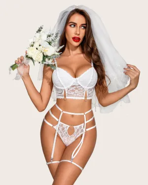 4 Piece Floral Lace Push Up Bra and Panty Set
