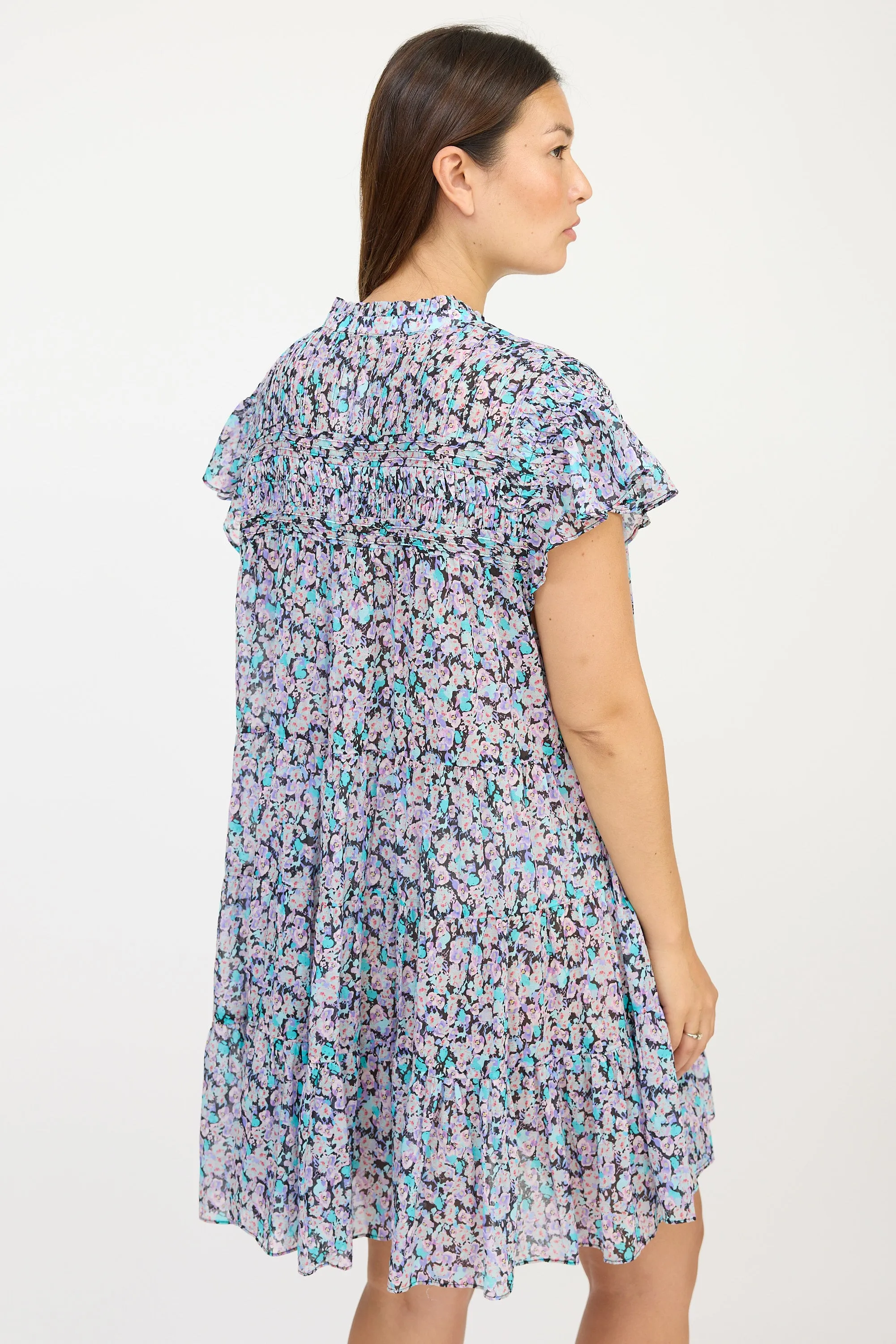 Black & Purple Floral Pleated Dress