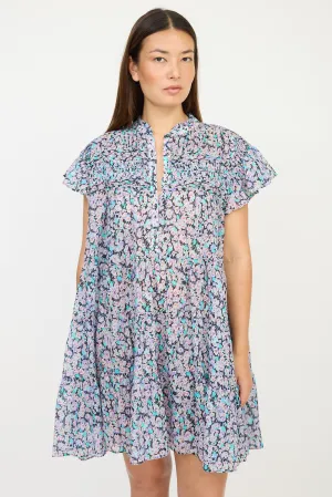 Black & Purple Floral Pleated Dress