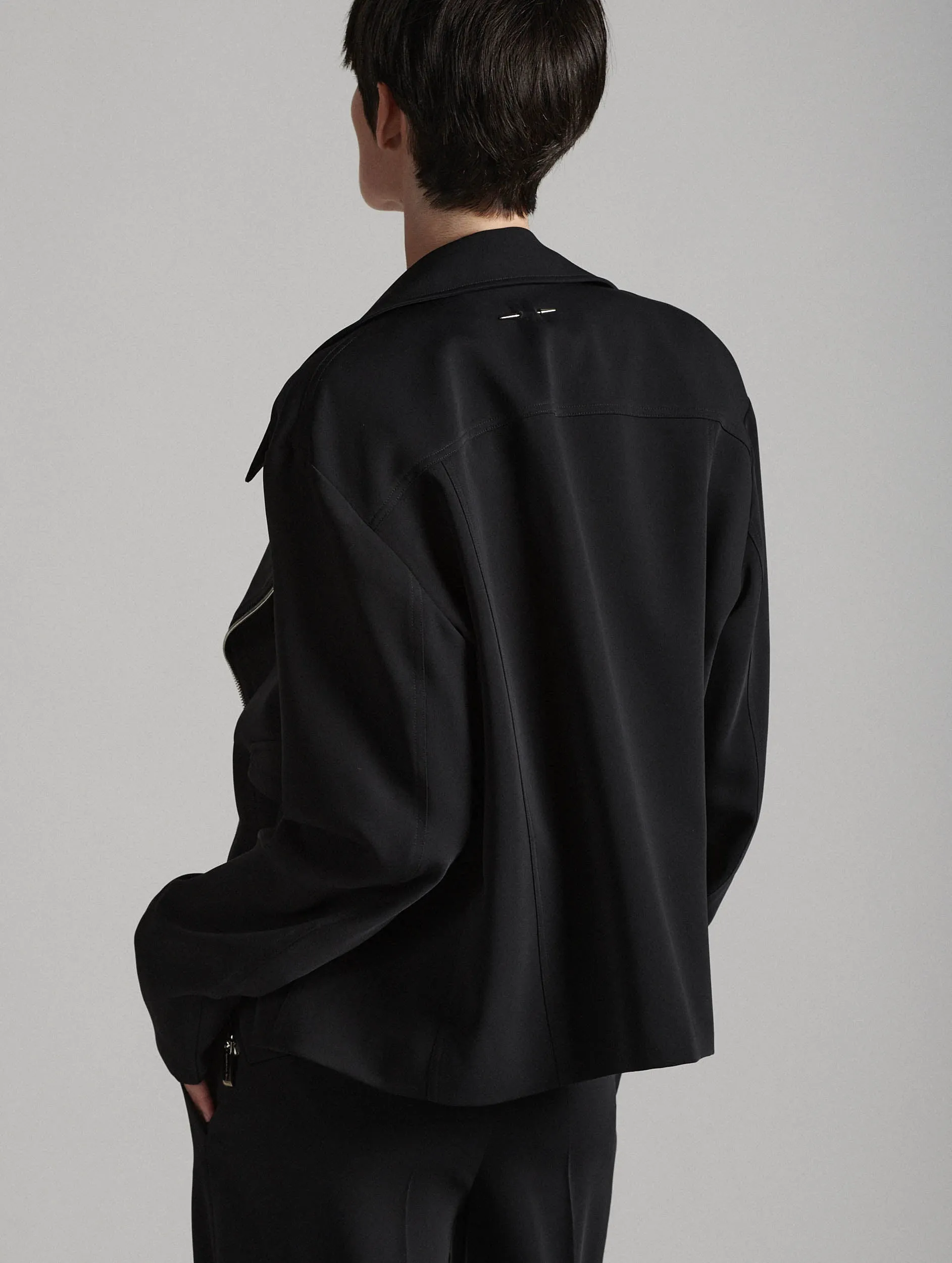 Black fluid crepe biker jacket