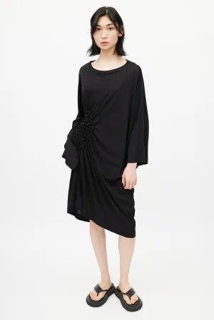 Black Ruched Long Sleeve T-Shirt Dress