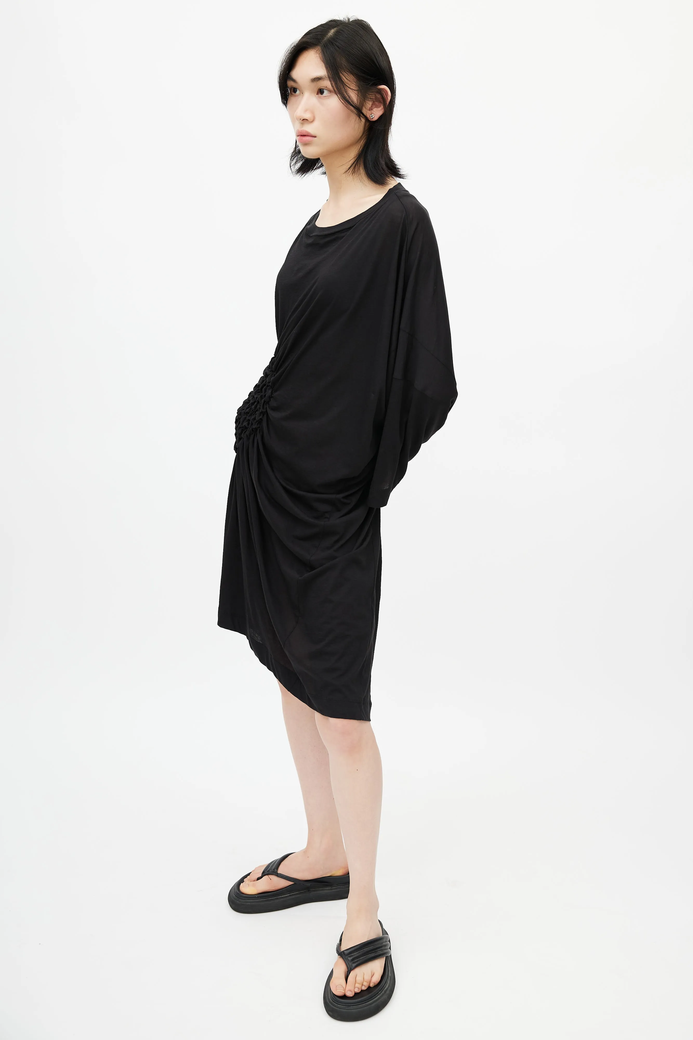 Black Ruched Long Sleeve T-Shirt Dress
