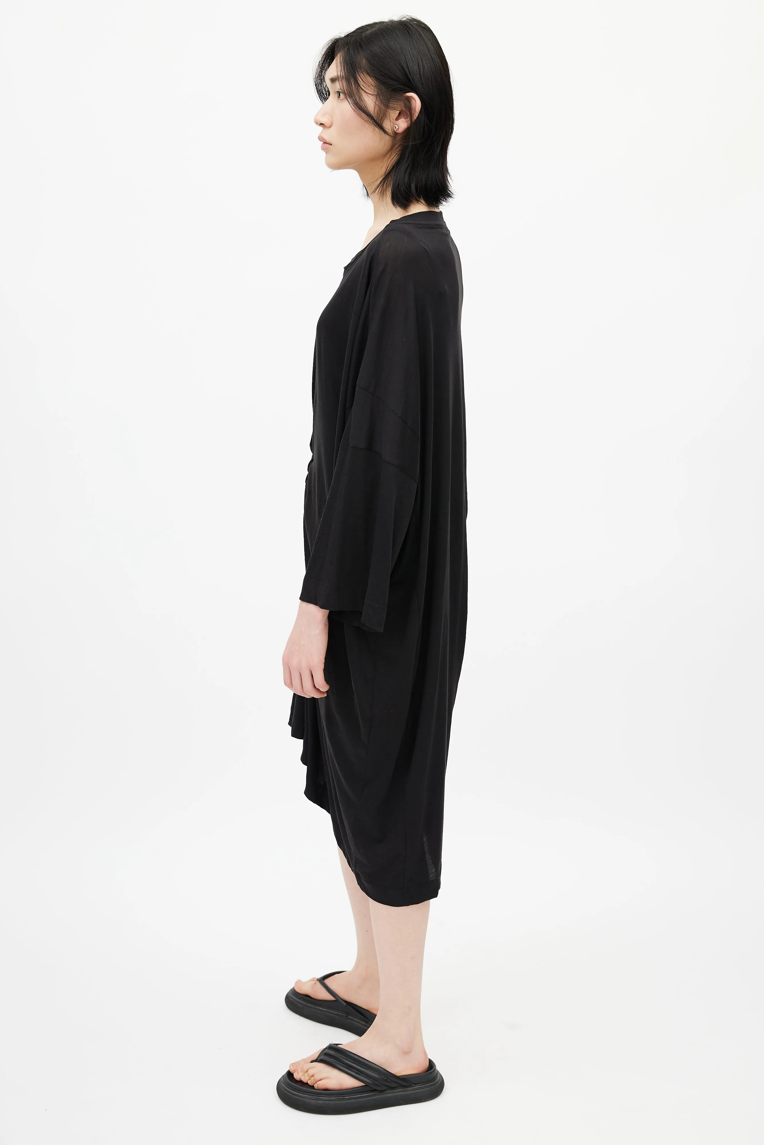 Black Ruched Long Sleeve T-Shirt Dress