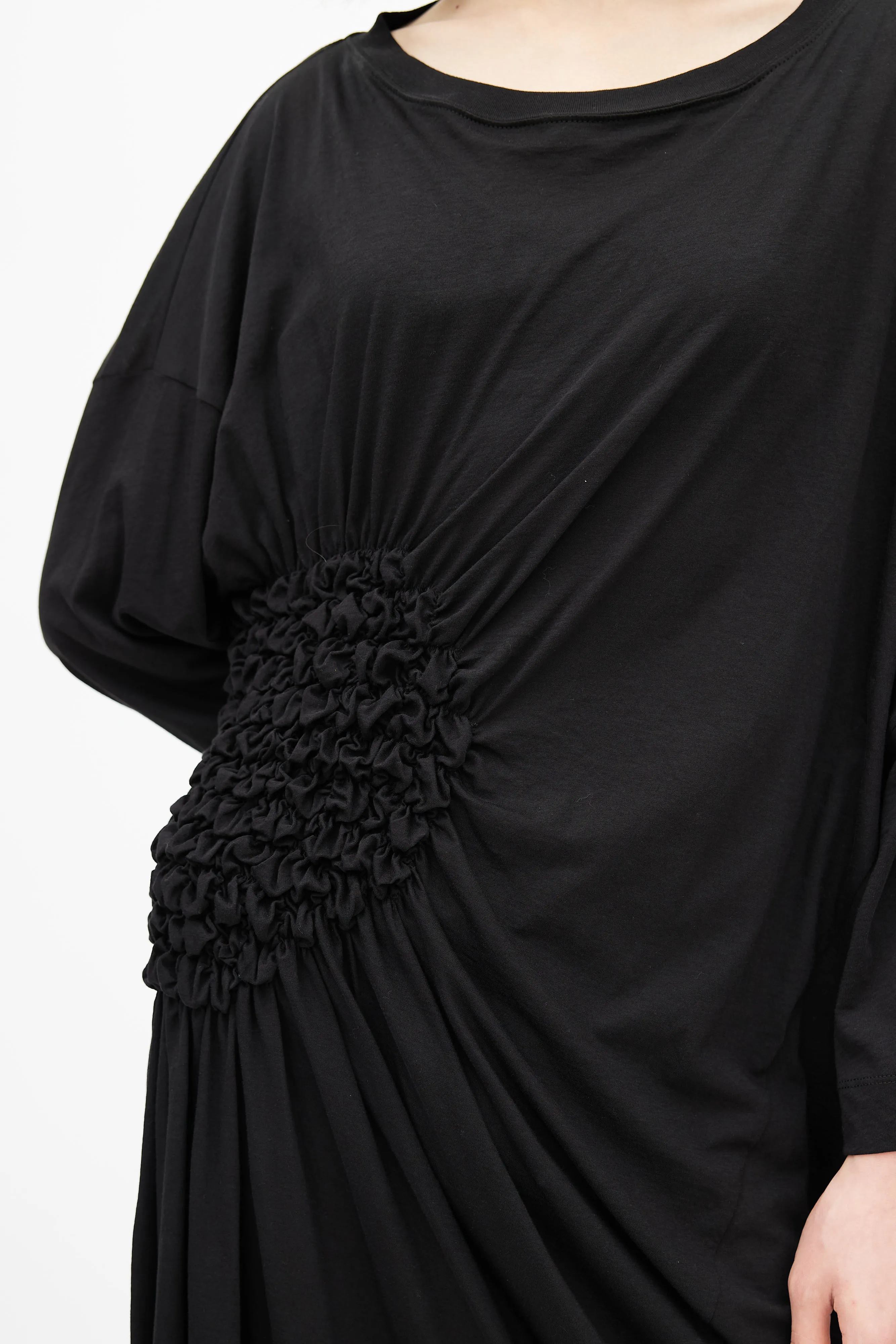 Black Ruched Long Sleeve T-Shirt Dress