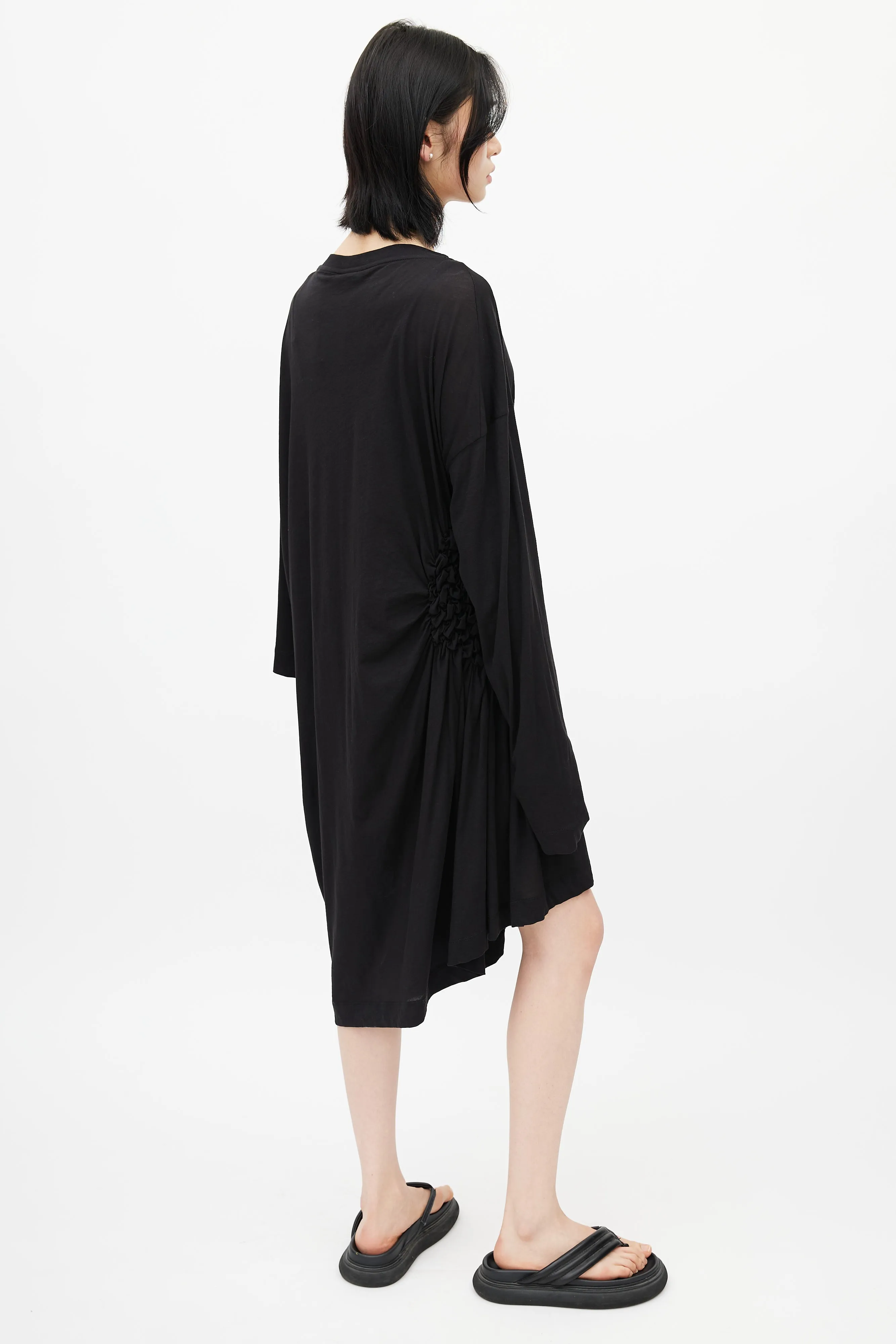 Black Ruched Long Sleeve T-Shirt Dress