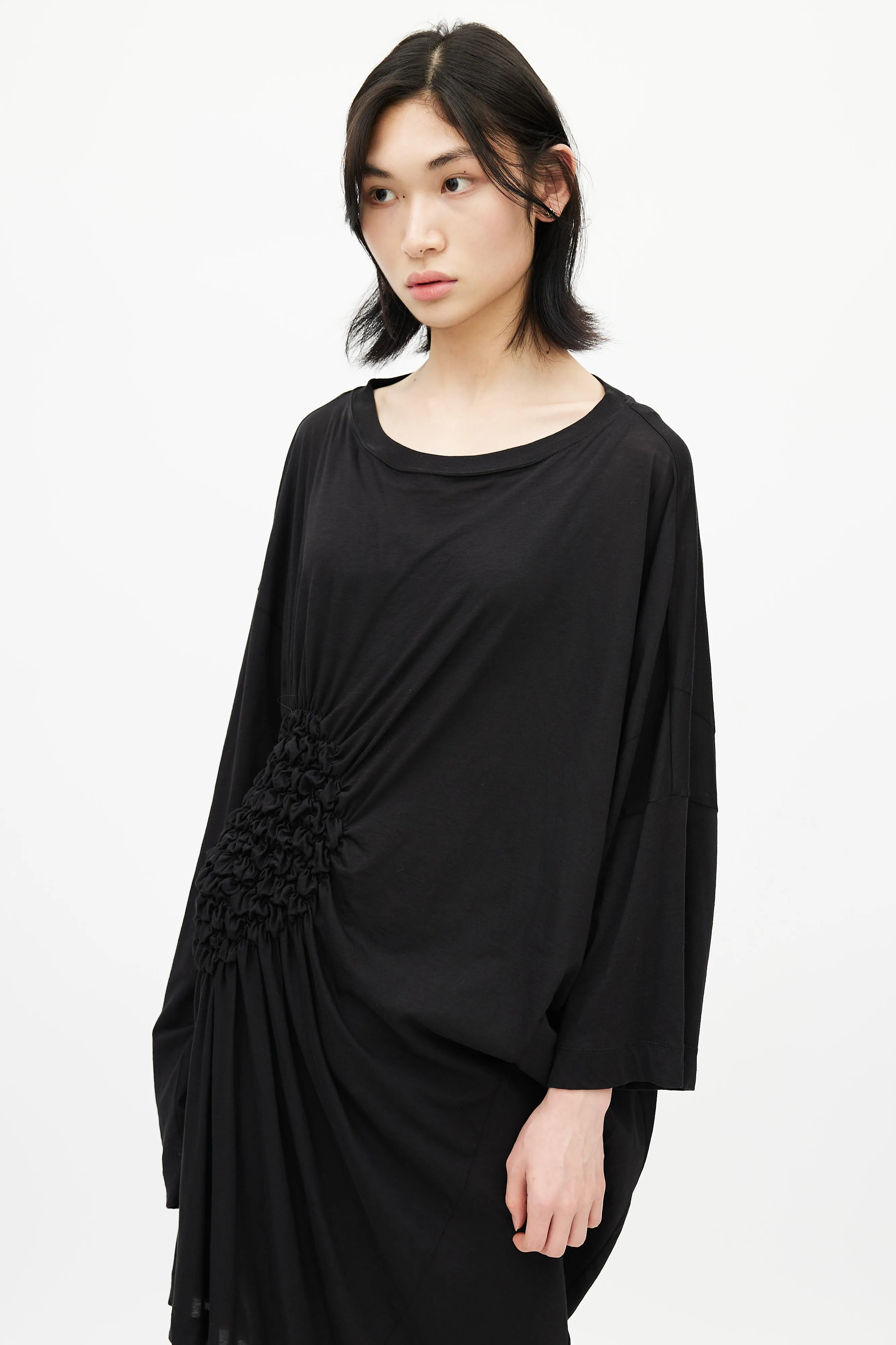 Black Ruched Long Sleeve T-Shirt Dress
