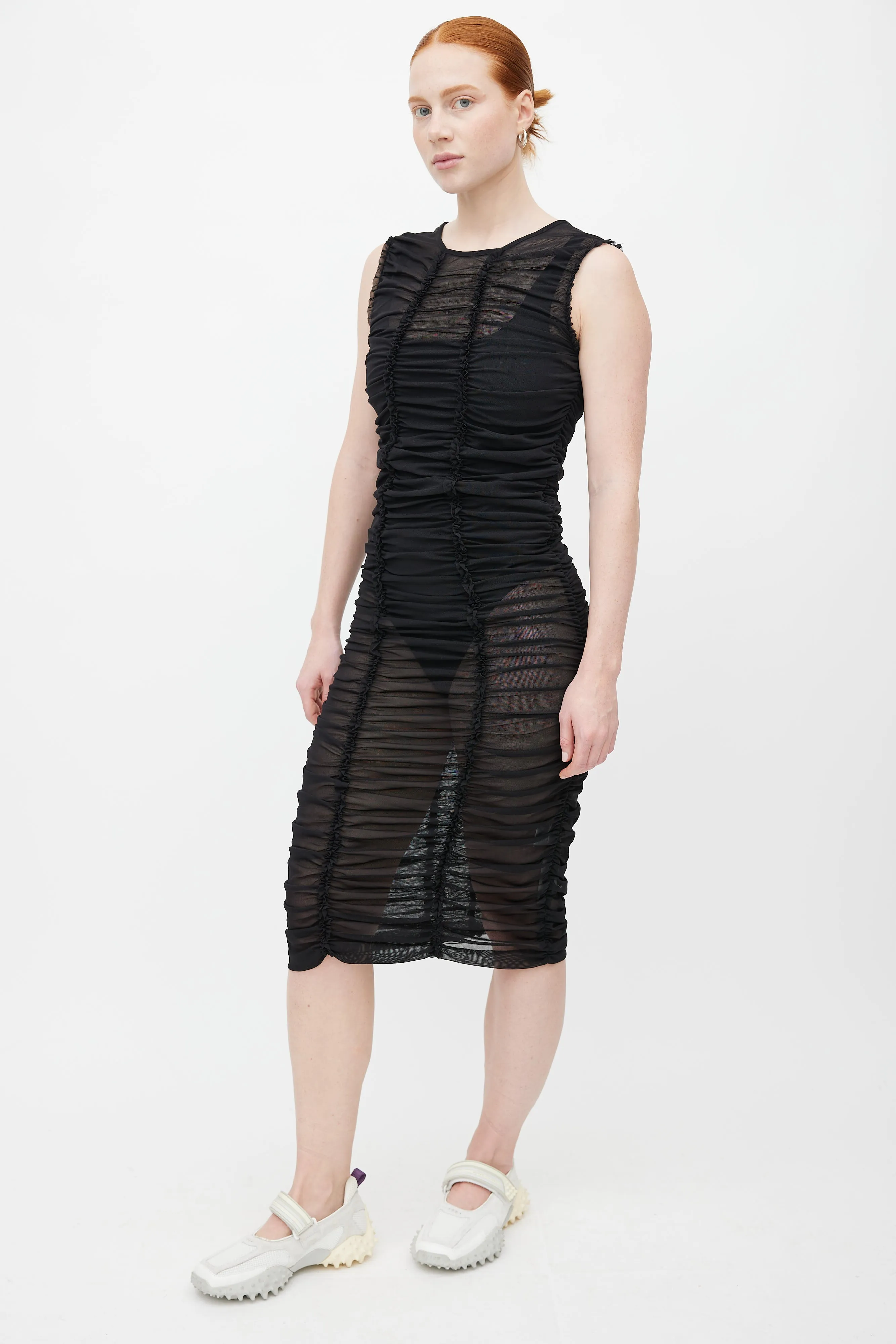 Black Ruched Sheer Dress