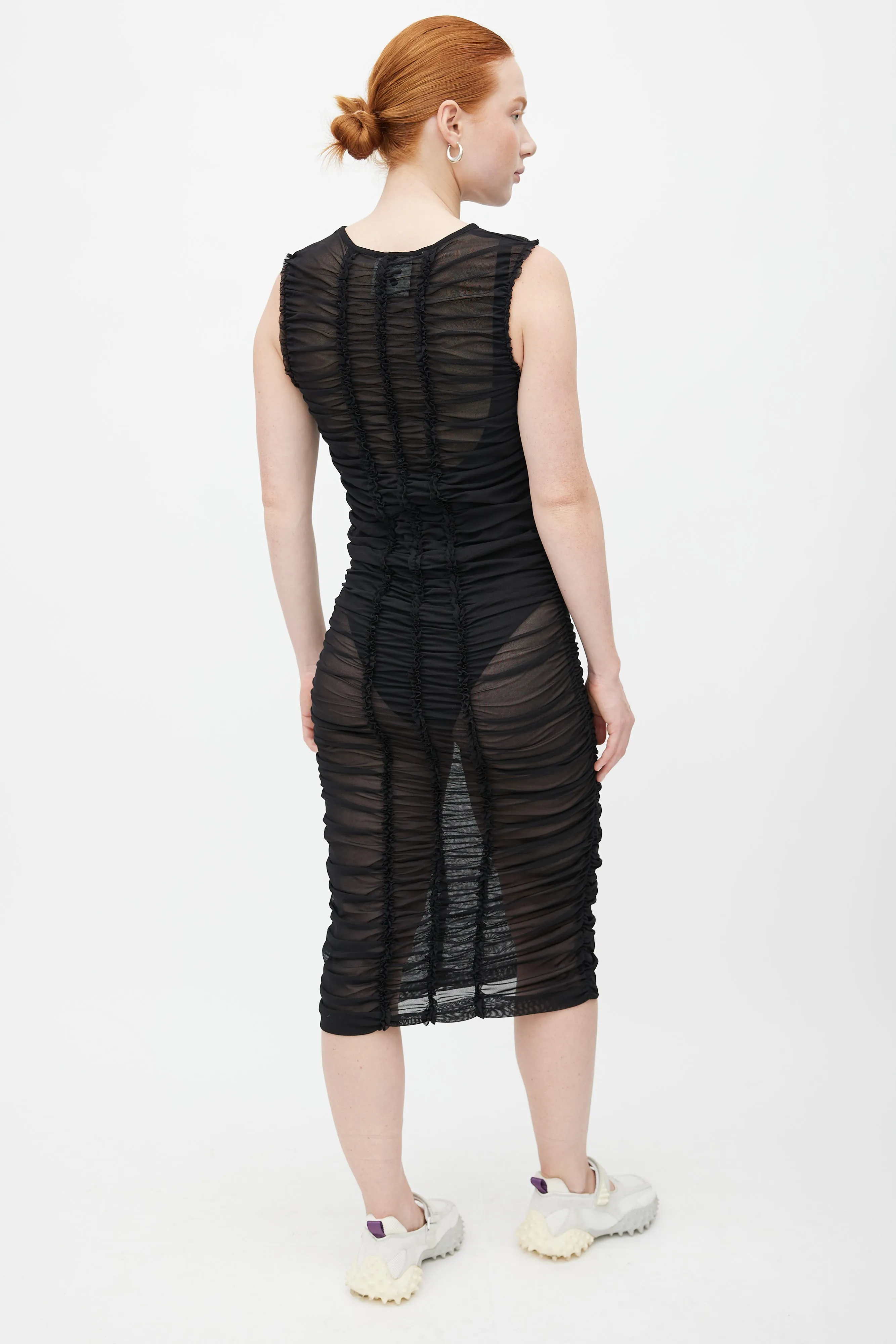 Black Ruched Sheer Dress