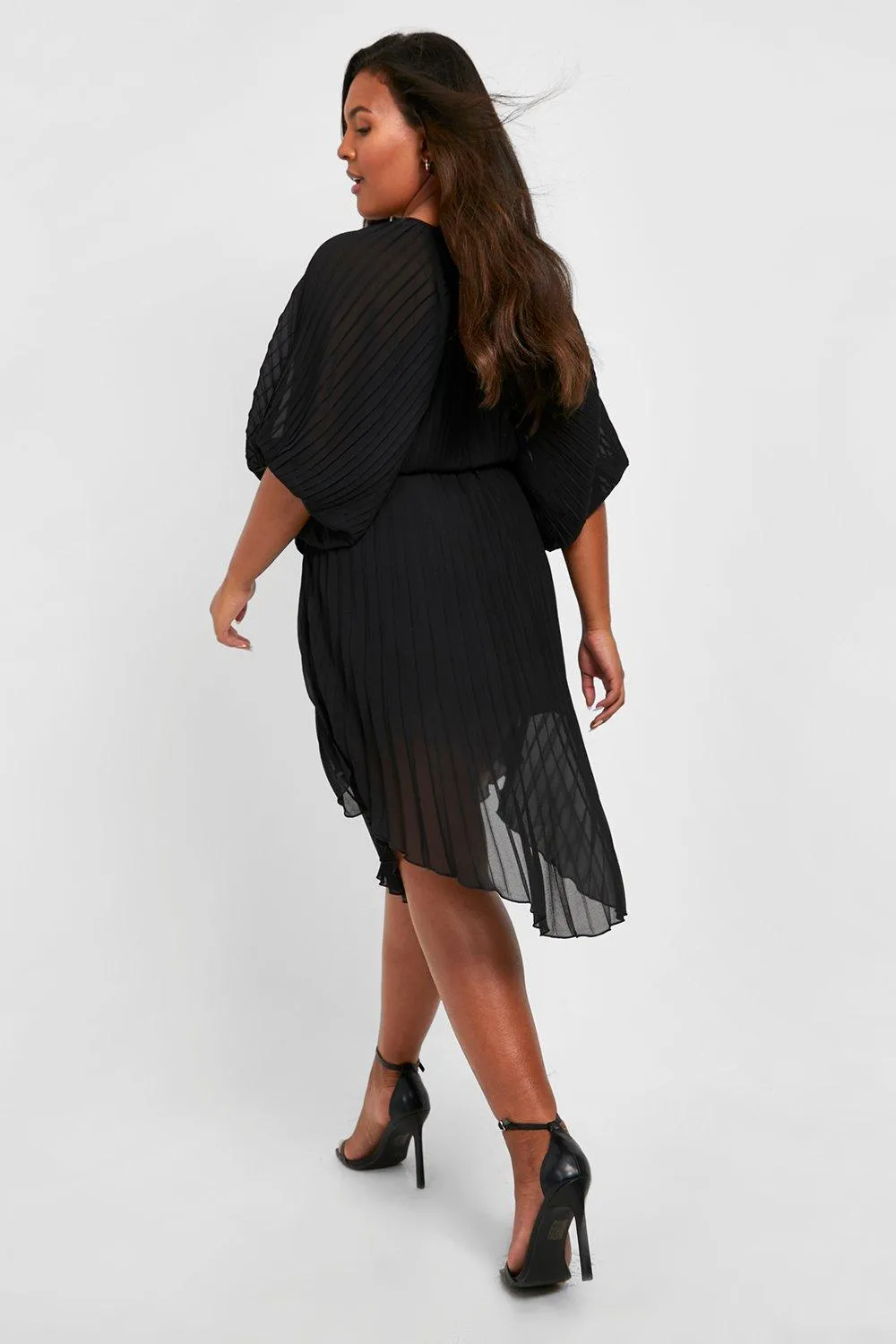 Boohoo Pleated Sleeve Midi Dress, Black