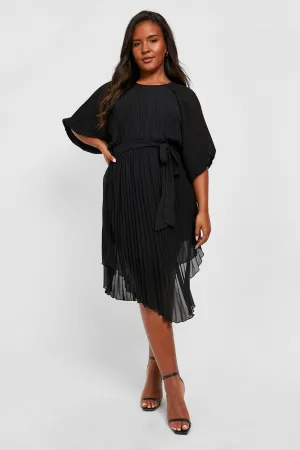 Boohoo Pleated Sleeve Midi Dress, Black