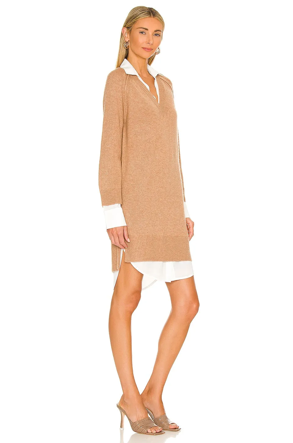 Brochu Walker Looker Vee Dress in Camel Melange & White Brown