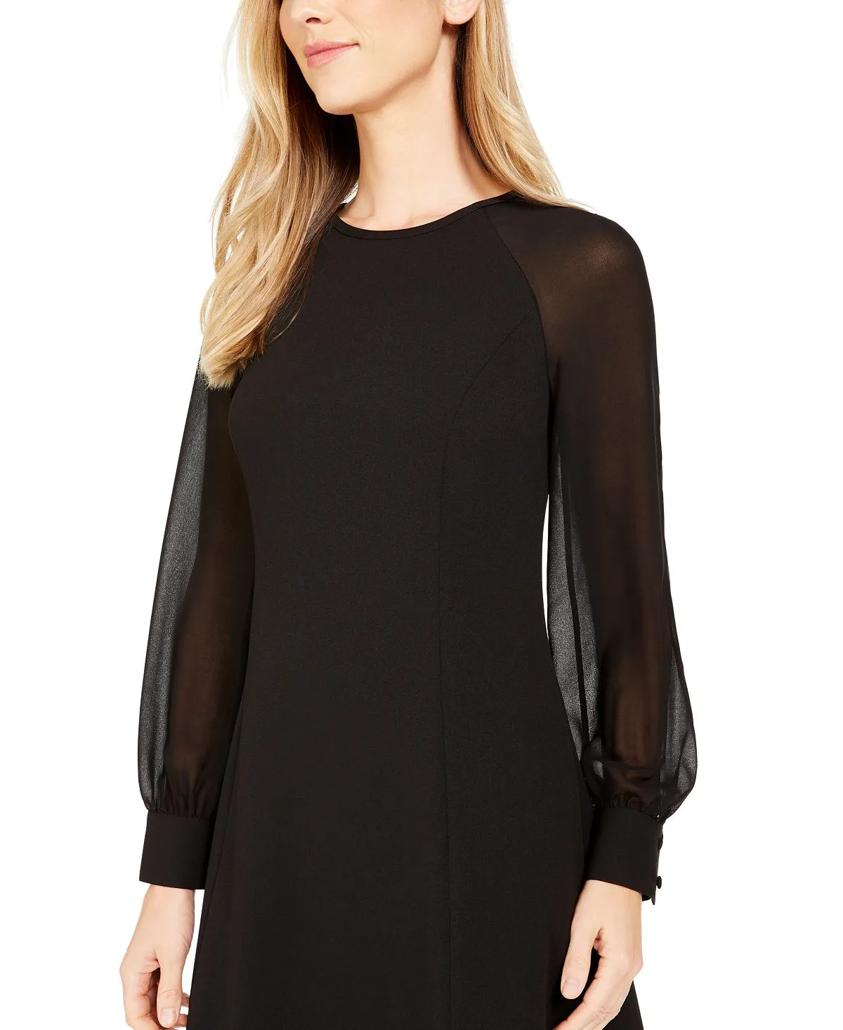 Calvin Klein Illusion Sleeve A-Line Dress, Black