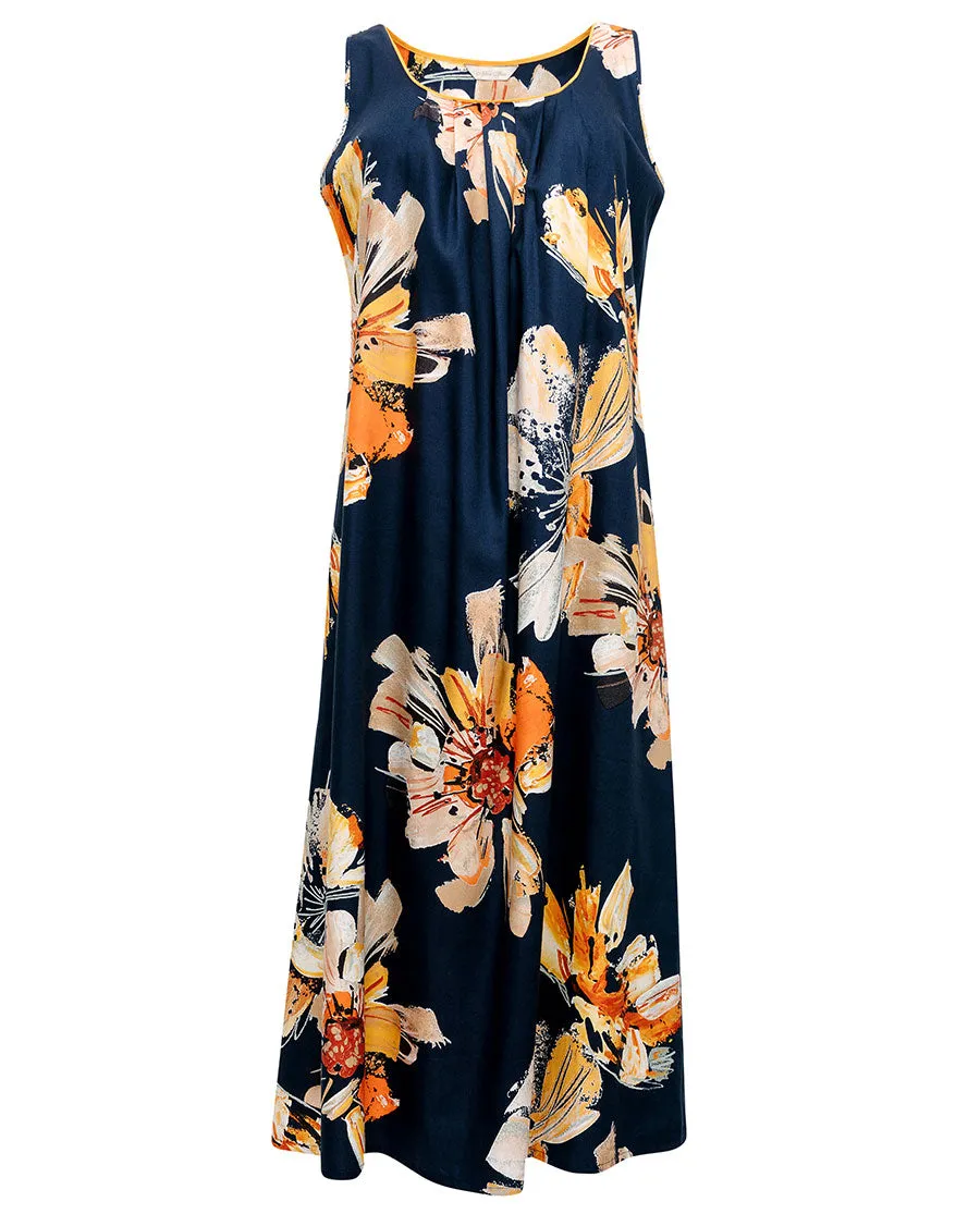 Cosmo Navy Floral Print Long Nightdress