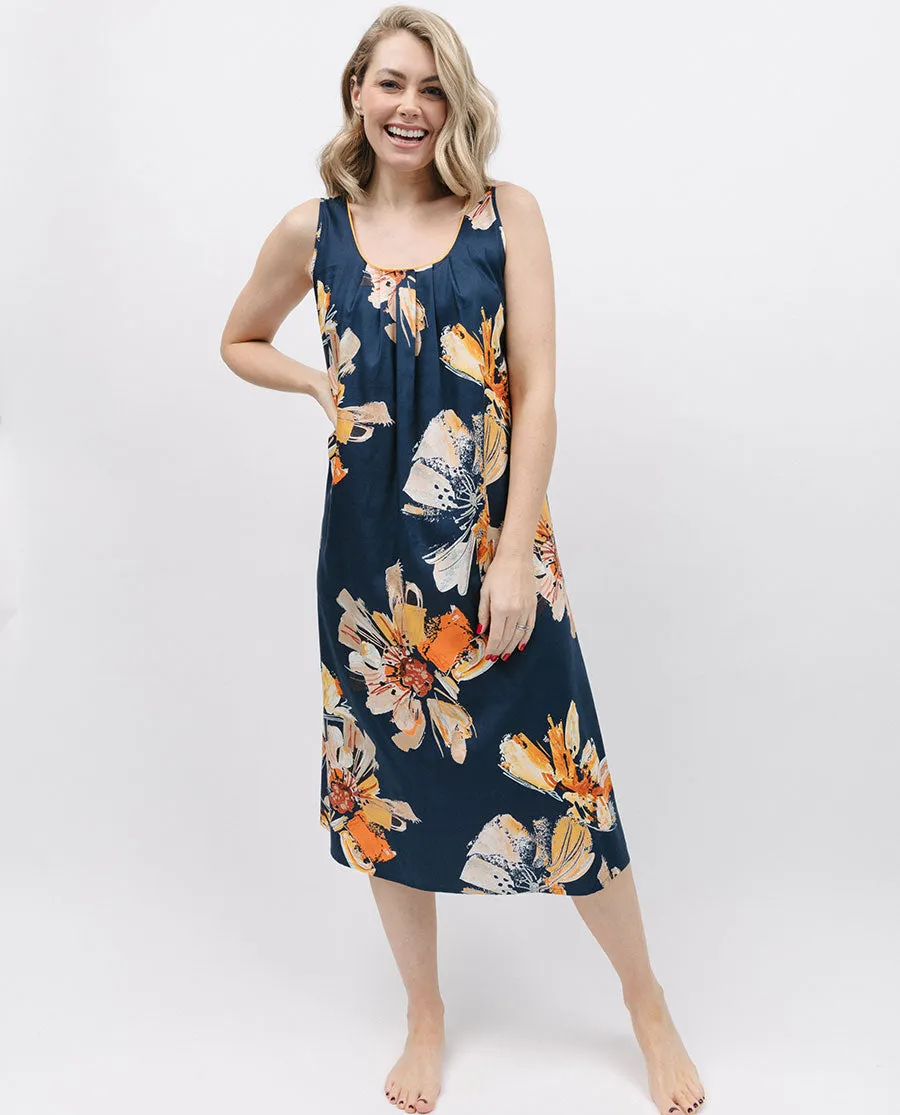 Cosmo Navy Floral Print Long Nightdress