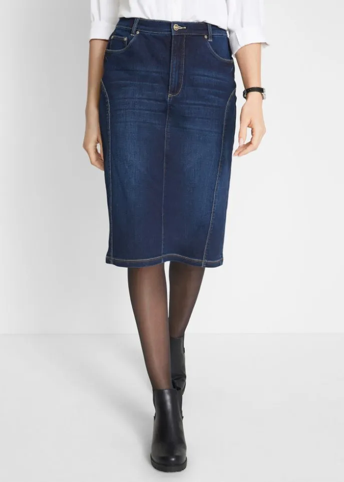 Elastic skirt with a high waist and a comfortable belt Bpc Bonprix Collection, blue