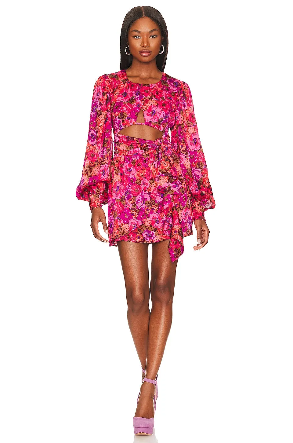 For Love & Lemons Lauren Long Sleeve mini dress, red
