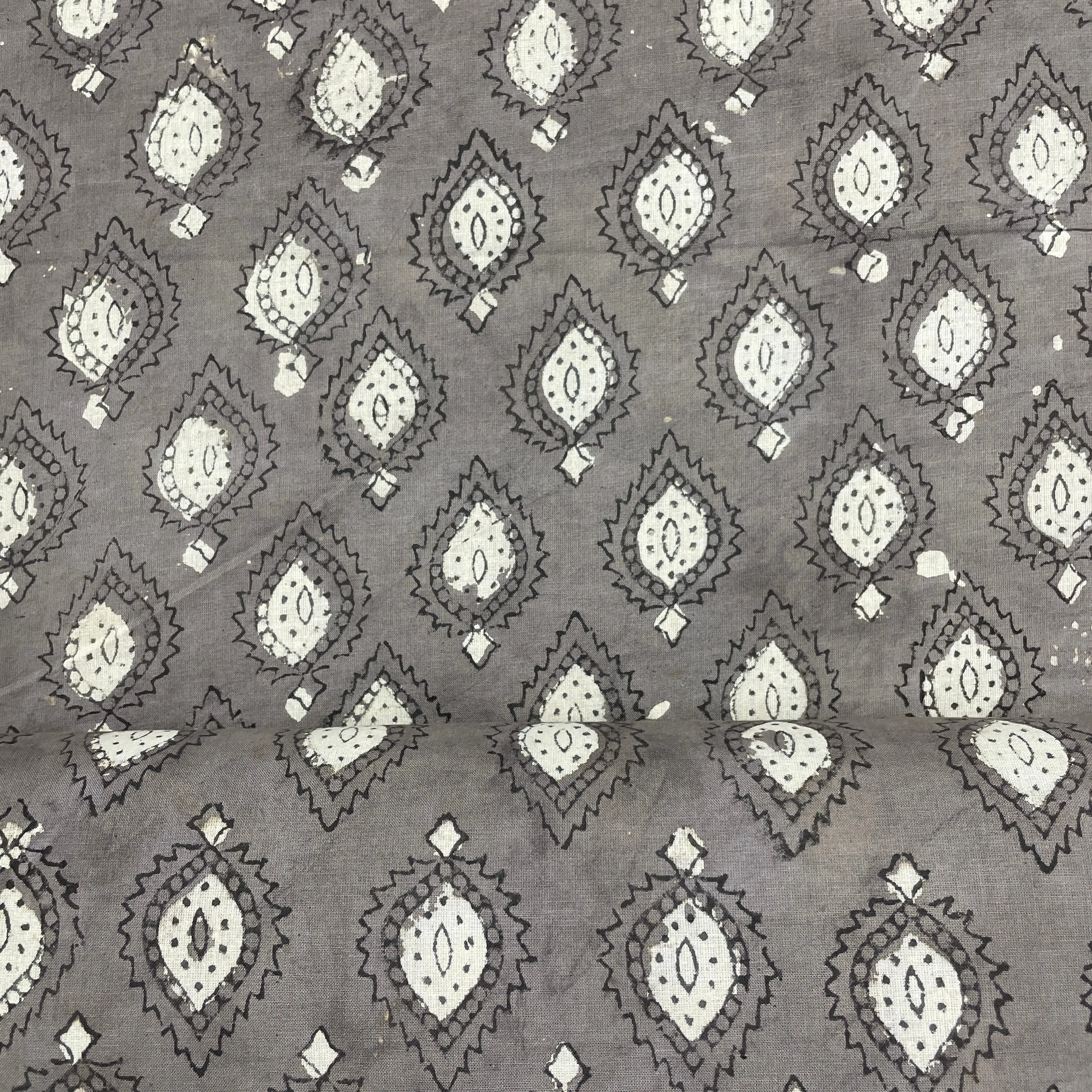 Grey & Cream Paisley Print Cotton Fabric