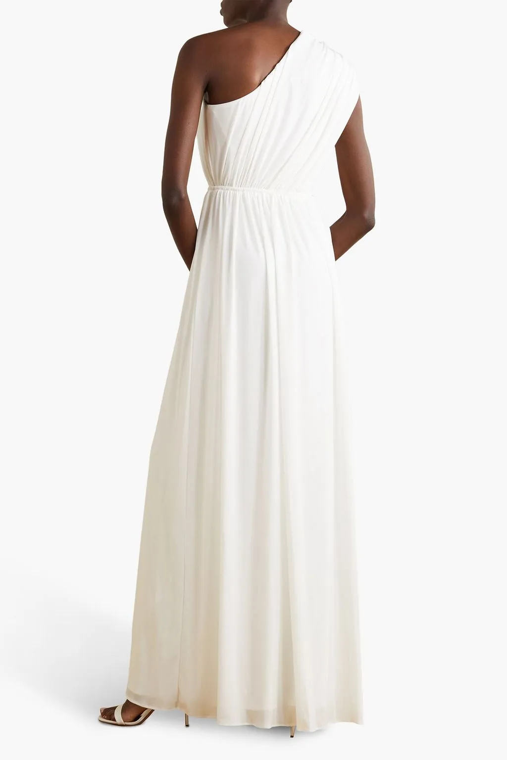 HALSTON One Shoulder Draped Jersey Jackie Dress, White