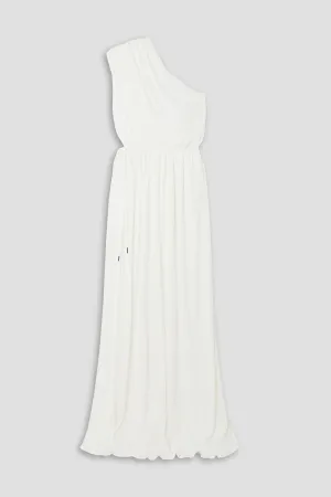 HALSTON One Shoulder Draped Jersey Jackie Dress, White