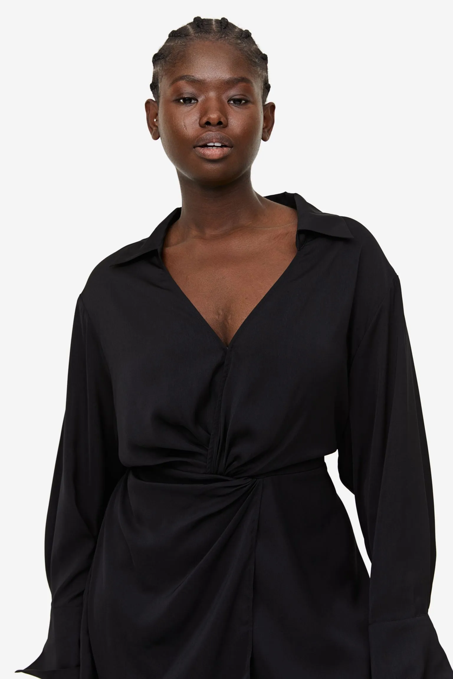 H&M Shirt With Twisted Detail Dress, black