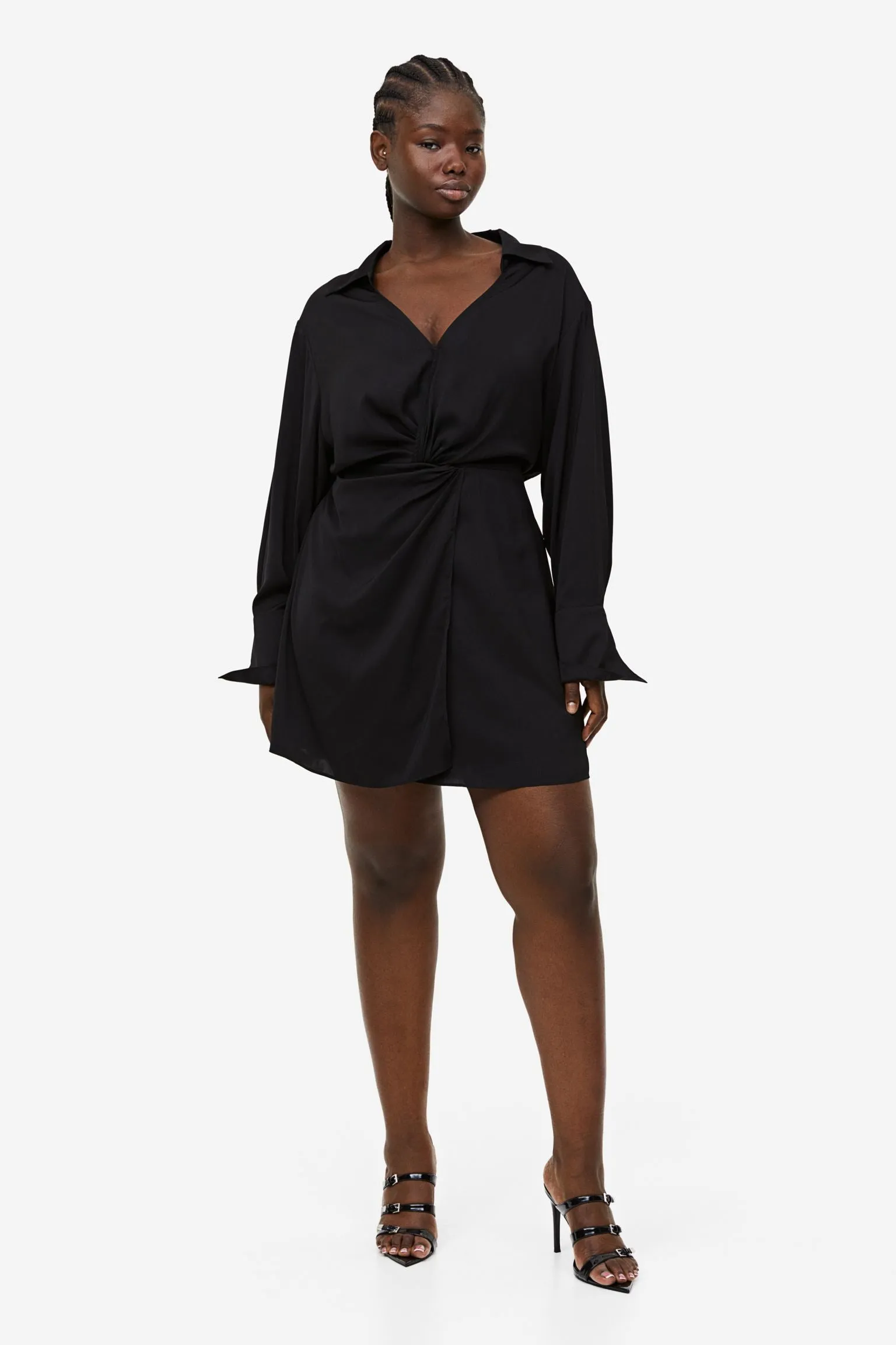 H&M Shirt With Twisted Detail Dress, black