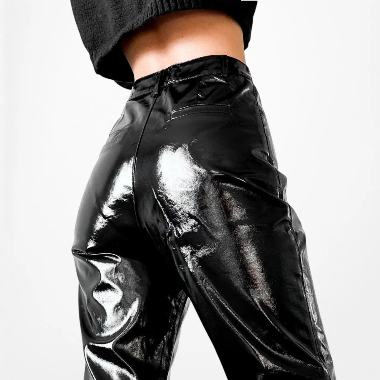 Lioness Black Patent Faux Leather High Waisted Cropped Tapered Leg Size XS/S