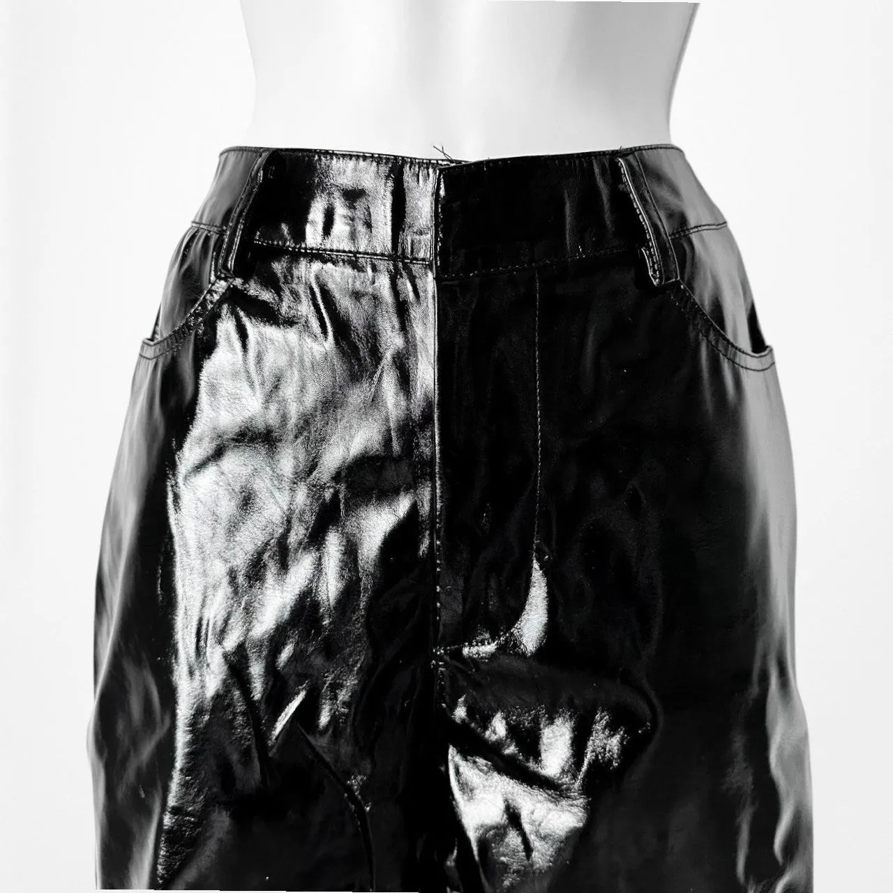 Lioness Black Patent Faux Leather High Waisted Cropped Tapered Leg Size XS/S