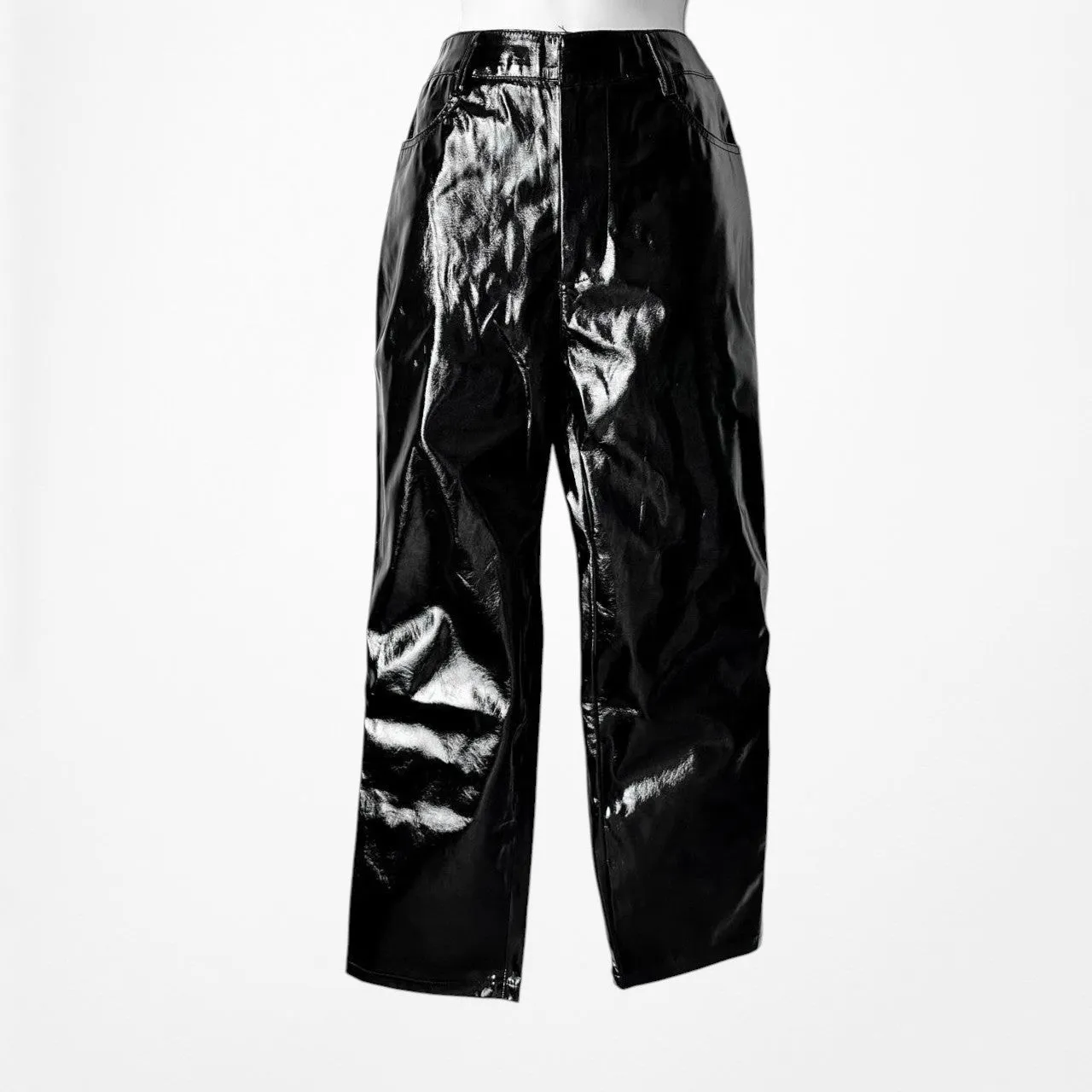 Lioness Black Patent Faux Leather High Waisted Cropped Tapered Leg Size XS/S