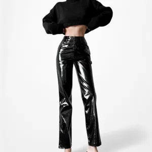 Lioness Black Patent Faux Leather High Waisted Cropped Tapered Leg Size XS/S