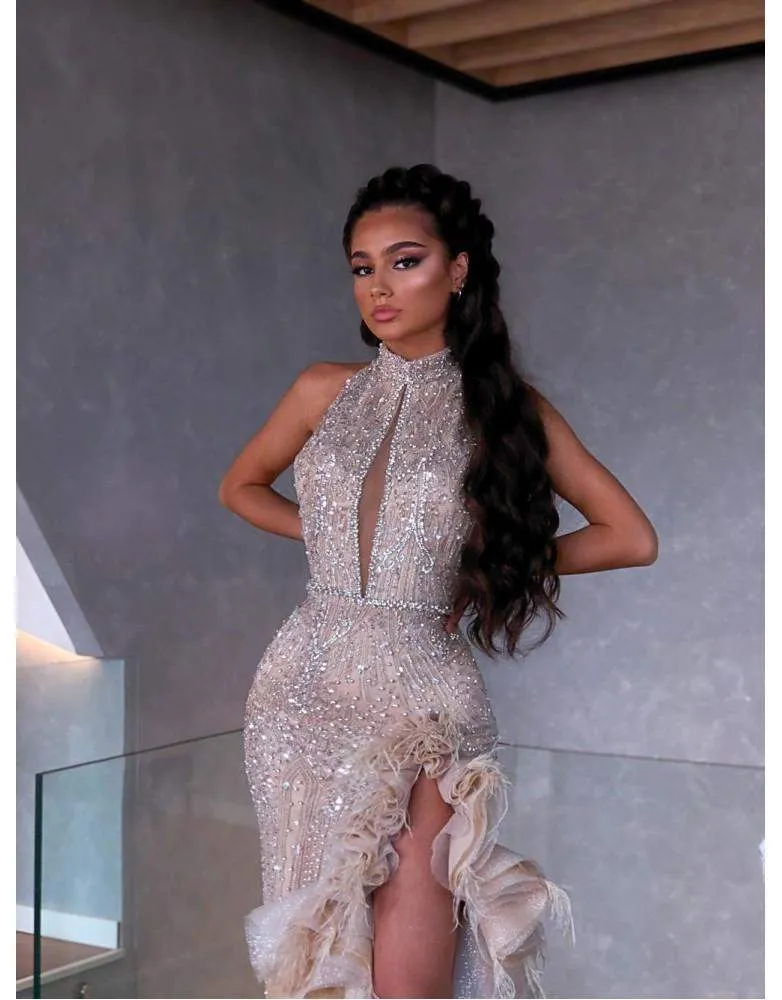 Luxury Evening Gown Silver Ruffled