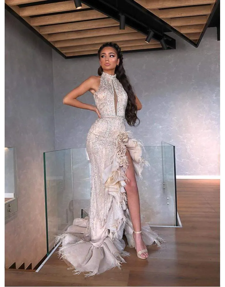 Luxury Evening Gown Silver Ruffled