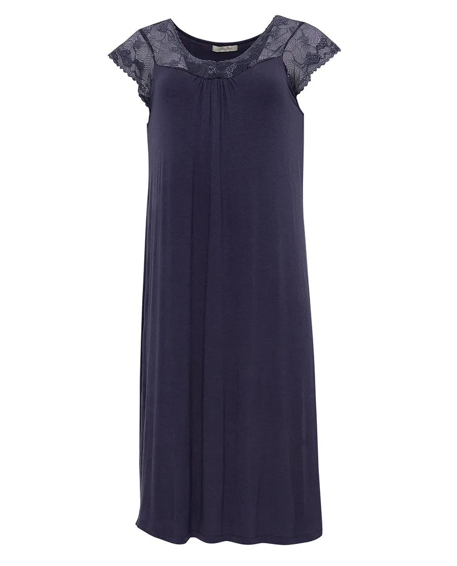 Maeve Lace Detail Navy Jersey Short Nightdress