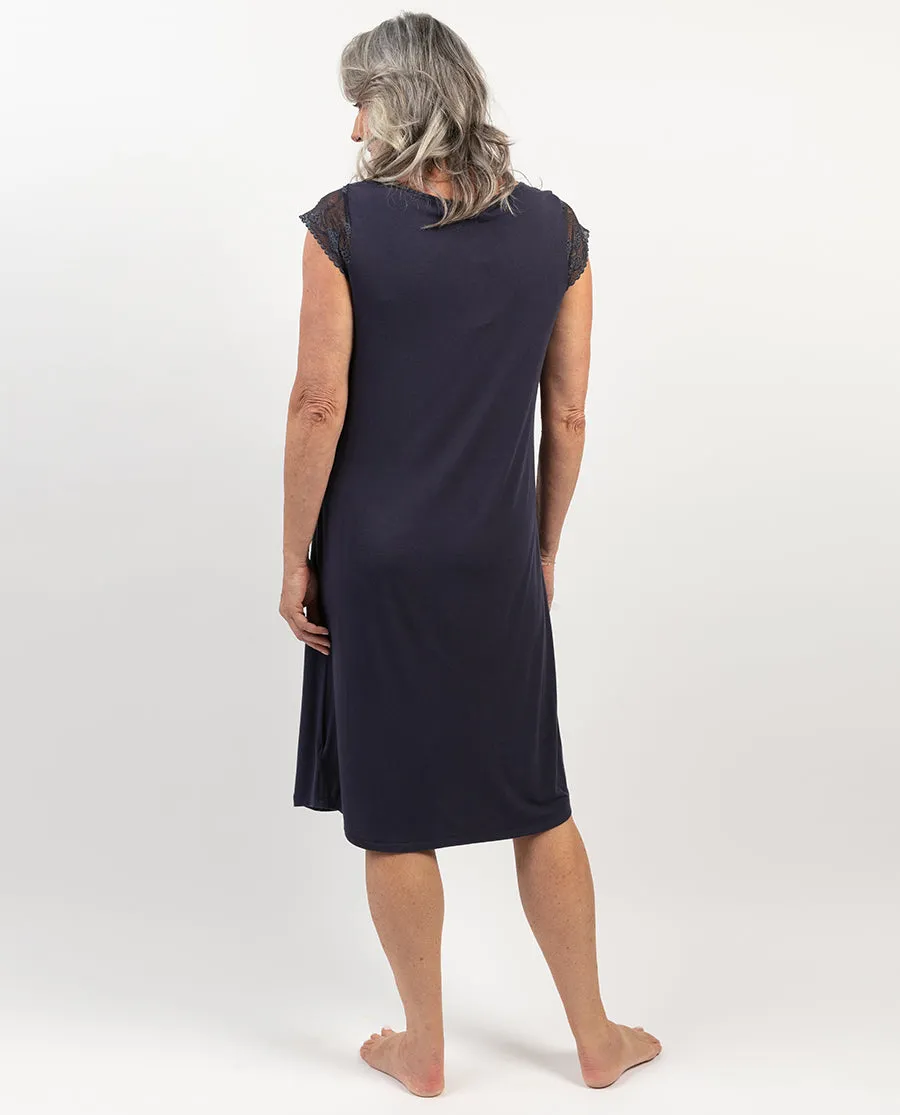 Maeve Lace Detail Navy Jersey Short Nightdress