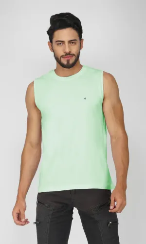 Mebadass Cotton Men's Sleeveless Regular Size Vests - Pista Green