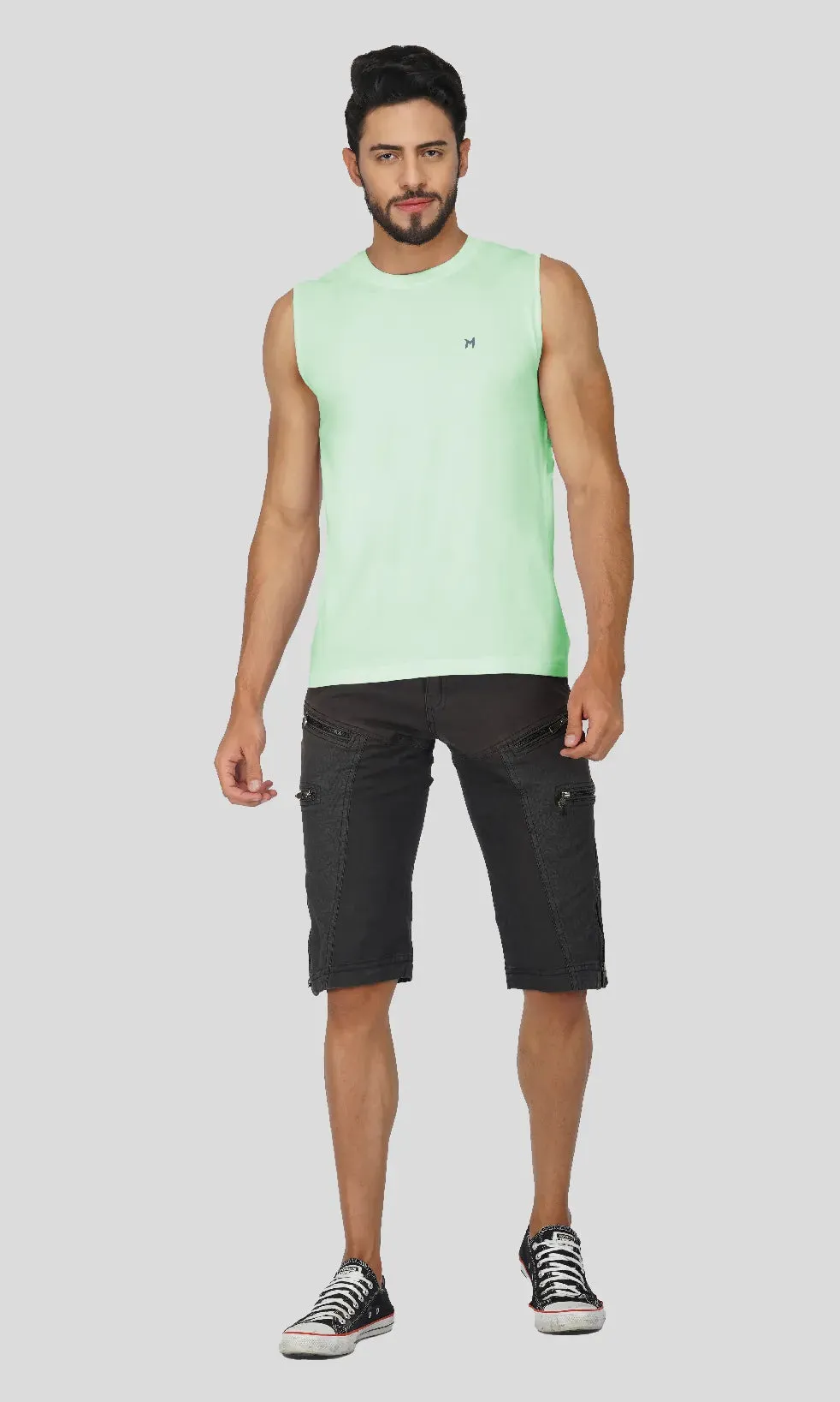 Mebadass Cotton Men's Sleeveless Regular Size Vests - Pista Green