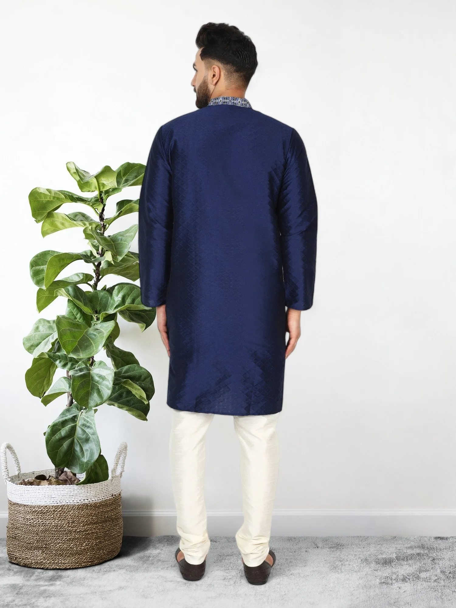 Men's Art Silk Kurta Pajama Indian Traditional Wedding Party Festive Season Dress Set Blue