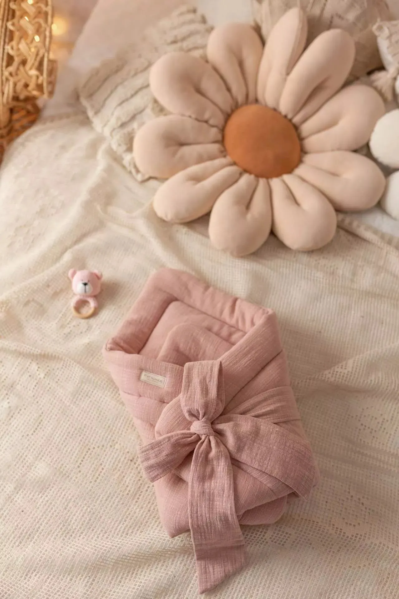 Newborn Baby Swaddle Blanket  - 100% LinenLook Muslin - Rose