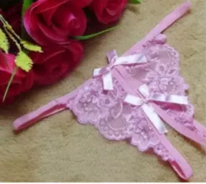 Panties Crotchless Lace & Bows (Pink)