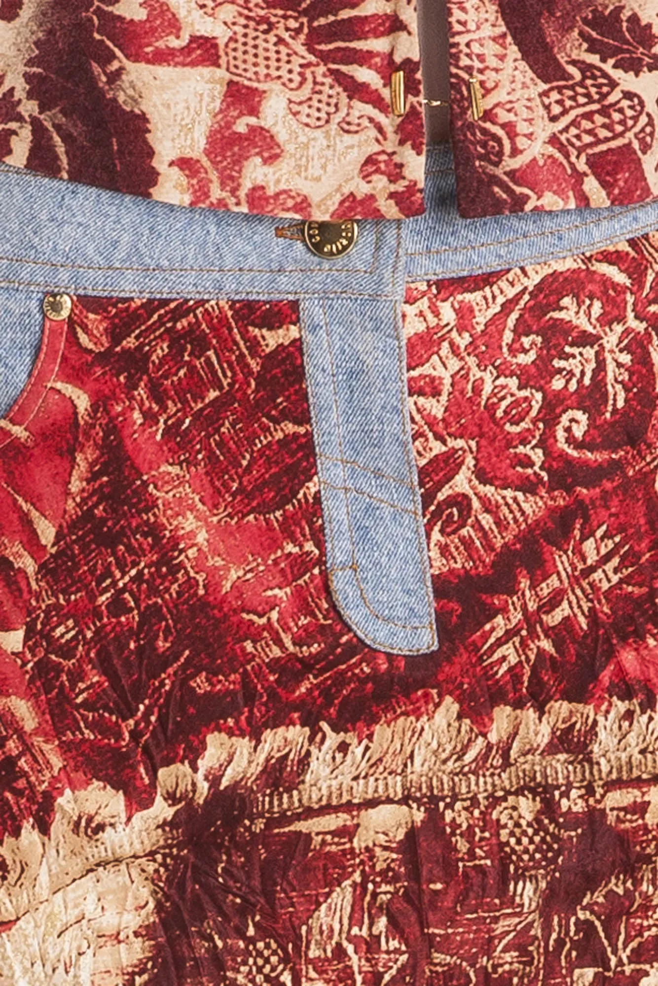 Roberto Cavalli - Vintage 2001 Fall Collection - Red and Beige 2pc Set Shirt and Skirt - S