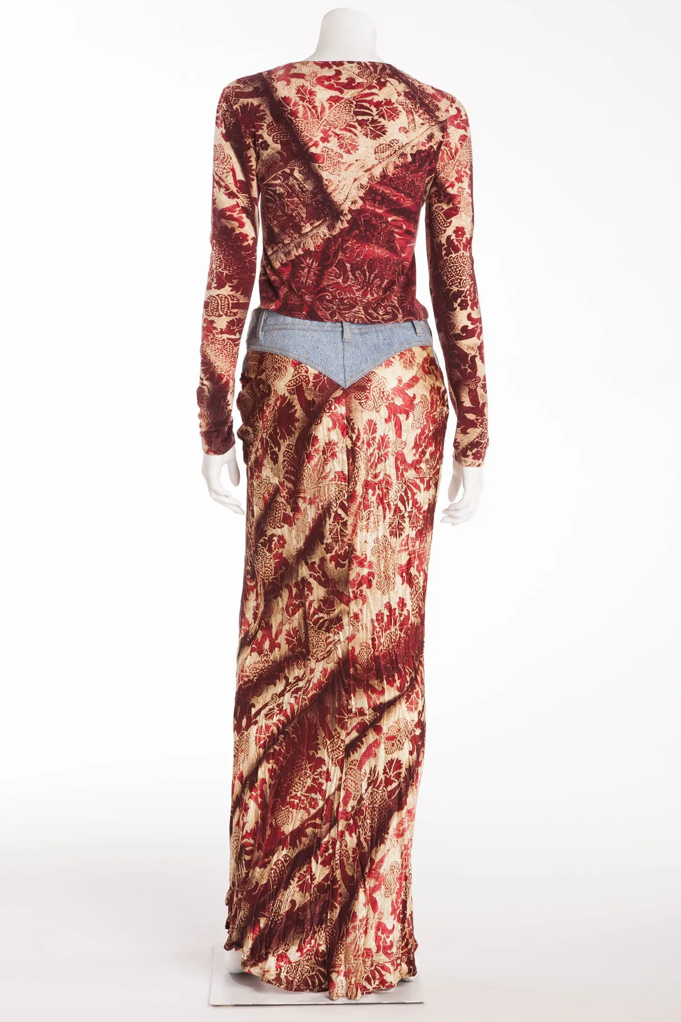Roberto Cavalli - Vintage 2001 Fall Collection - Red and Beige 2pc Set Shirt and Skirt - S