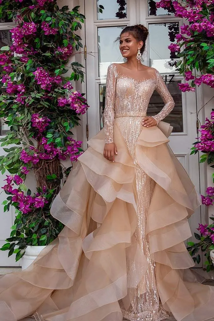 Sparkling Wedding Dress With Detachable Skirt