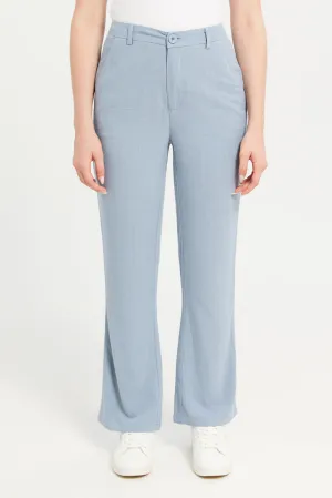 Women Blue Linen Trouser