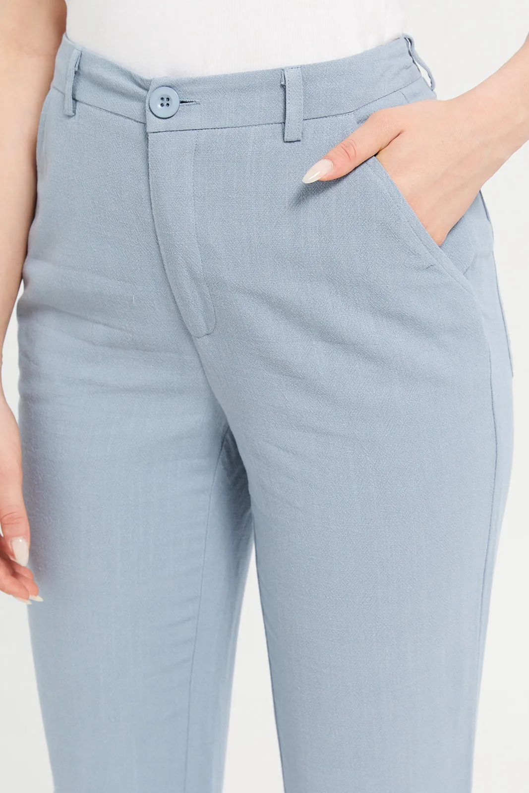 Women Blue Linen Trouser