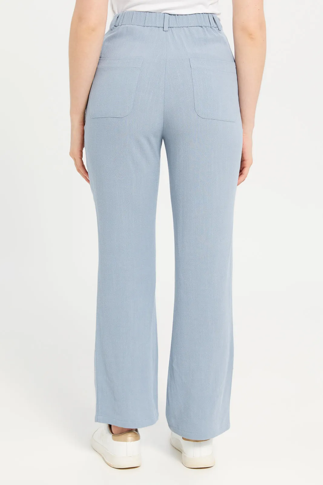 Women Blue Linen Trouser