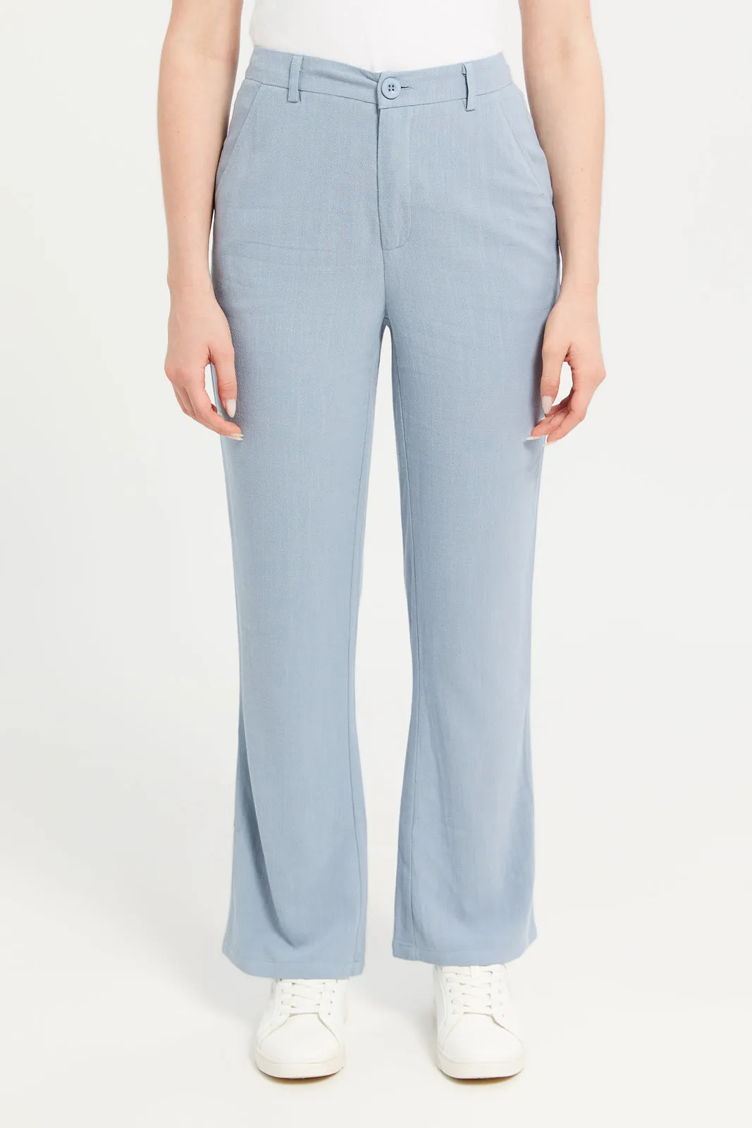 Women Blue Linen Trouser